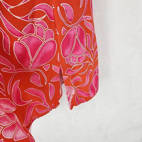Natori Tunic Top Women S Red & Pink Floral V Neck 3/4 sleeve Flowy Soft Rayon - Picture 7 of 7